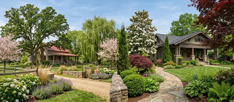 Farmhouse and Bungalow Landscaping Trees